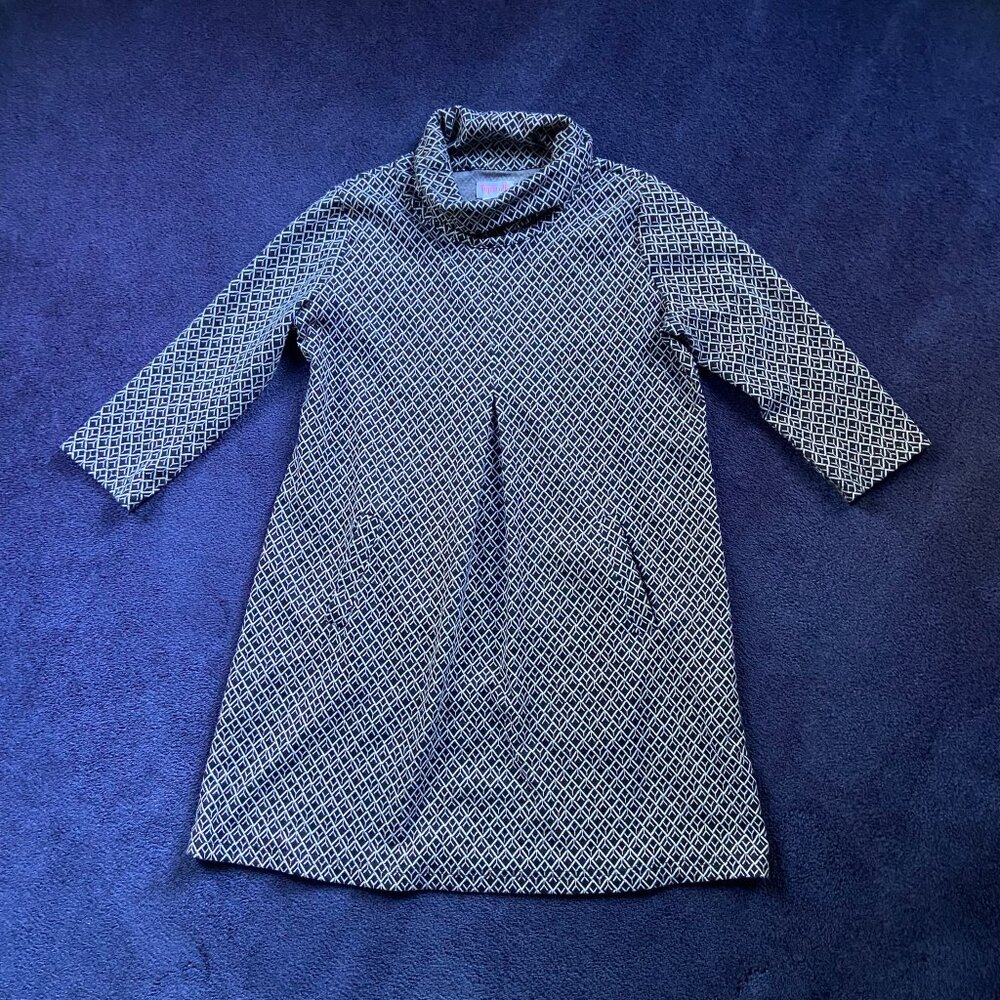 Black & White Geometric Mock-Neck Shift Dress – Women’s Sz L - Picture 1 of 5